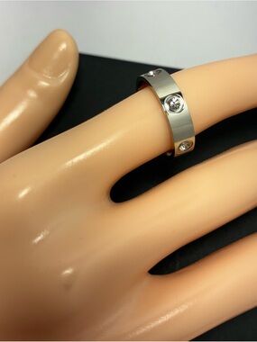Silver Tone Cubic Zirconia Band Ring